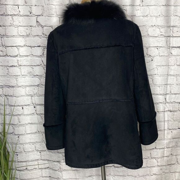 Wilson's Leather Faux Suede Real Fox Fur Removable Collar Zip-Up Jacket Coat Bla - Picture 9 of 15